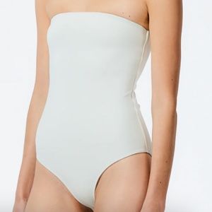Tibi Nitro Jersey Strapless Bodysuit size large light grey EUC